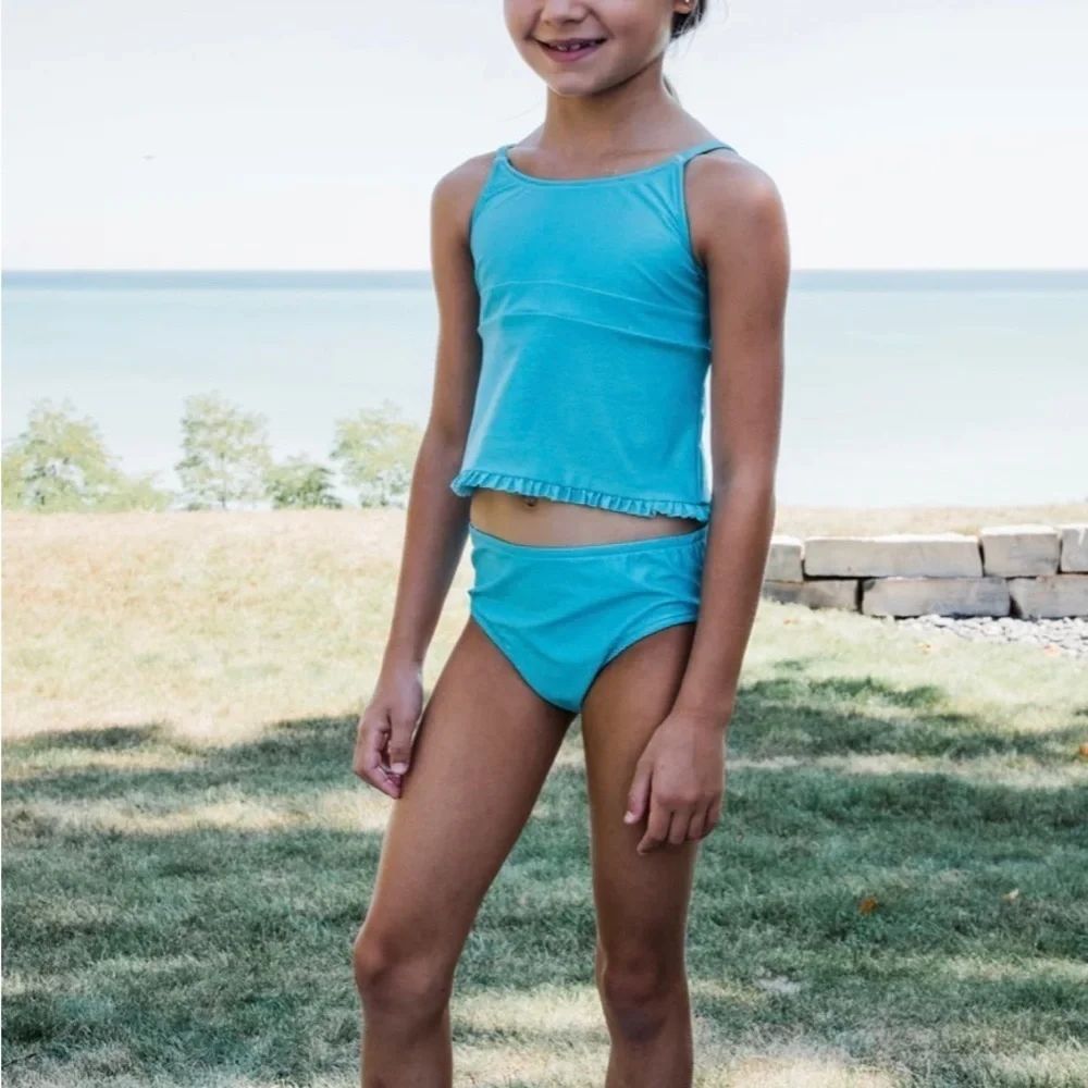 NWT Florence Eiseman Shimmer Stripe Aqua Tankini Size 7 - Picture 2 of 3